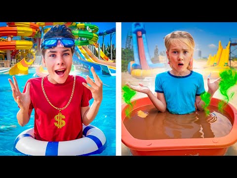 RICH AQUAPARK VS POOR For 24 hours!!! Who will be luckier Fast Sergey or Sister Fast Polina