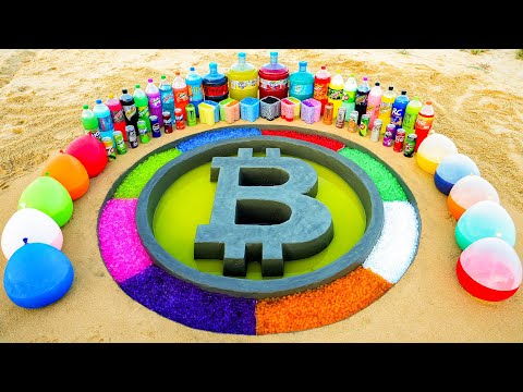 How to make Bitcoin Logo with Cement & Rainbow Orbeez, Balloons Soda, Coca Cola, Fanta vs Mentos