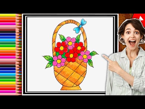 flower basket drawing | fulsoho fuler jhuri drawing easily | flower basket drawing easy |