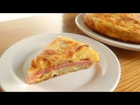 Spanish Tortilla with Ham!  Only 4 Ingredient! Spanish omelette! Simple Healthy Breakfast