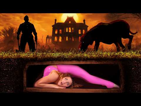 Contortionist HIDE AND SEEK in a HAUNTED HOUSE