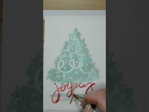 Easy and fast Joyeux Noel Christmas Tree card. #shorts #Watercolor #christmascards