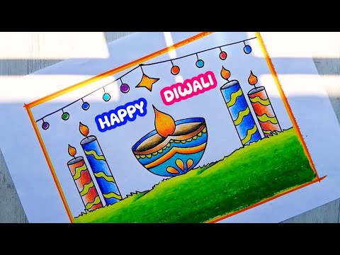 Simple & easy Diwali drawing | How to draw Happy Diwali | Diwali diya & candels drawing