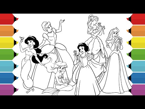 Disney Princess Coloring Pages | Ariel, Jasmine, Cinderella, Belle, Snow White & Aurora