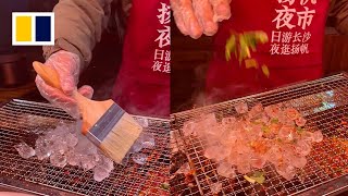 Grilled ice cubes become popular street food in China