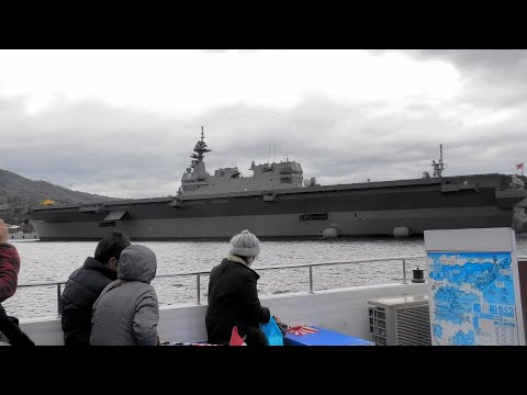 【4K】呉港巡りの船で空母化された「かが」と戦艦「大和」が」建造されたドックを見た