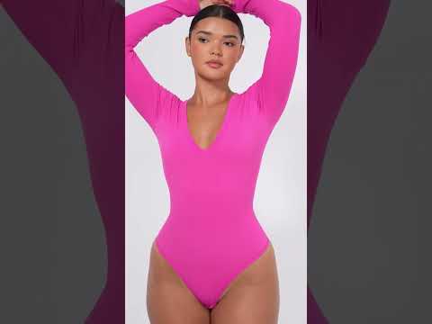 Long Sleeved V-neck Waist Shaping Tummy Control Seamless Bodysuit