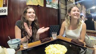 Japan Food Challenge #147 Enjoy Okonomiyaki with Swiss and German college girl in Asakusa!!