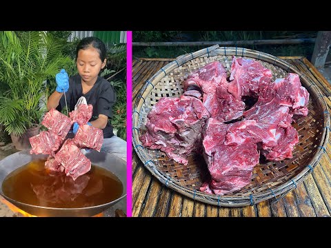 Country girl cook beef bone with country style - Cooking with Sreypich