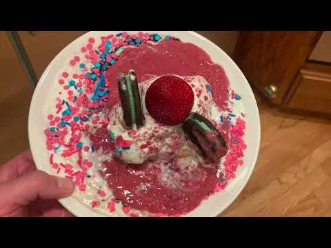 Shredding fruit to make a rainbow ice cream cake