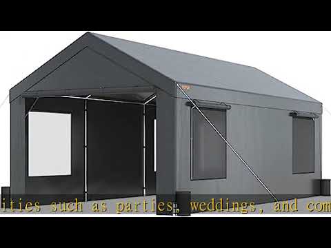 VEVOR Carport, 12x20ft Heavy Duty Car Canopy, Portable Garage with Roll-up Ventilated Windows & Rem