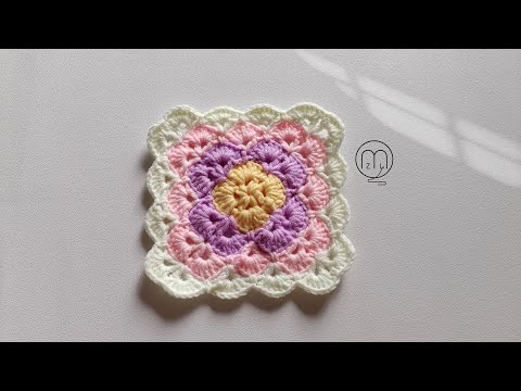 鉤針祖母格花片分享 (7) 貝殼花樣織片 Crochet Granny Square (中文字幕)