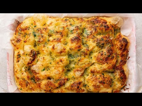 Fluffy and crispy no knead garlic bread focaccia l ASMR cooking