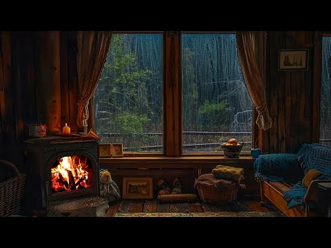 Watch The Rain Fall Through The Window 🔥 Cozy Fireplace, Gentle Rain Outside Help Relax, Sleep Well