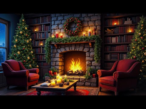 Cozy Christmas Cafe Shop Ambience - Gentle Piano Jazz & Fireplace Sounds For Unwind, Stress Relief