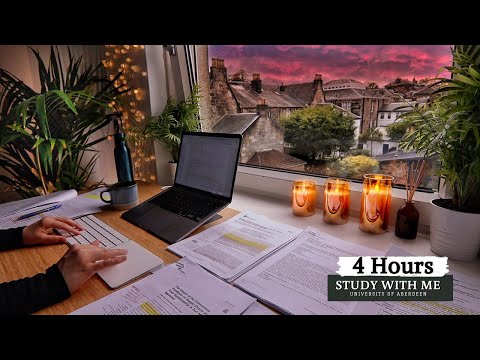 4 HOUR STUDY WITH ME | Background noise, 10 min Break, No music, Study with Merve