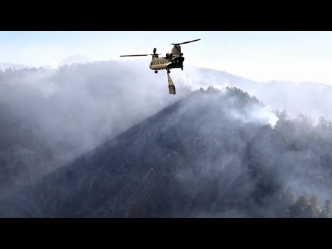 CH-47 Chinook conquers the flames of Wildfires in the San Bernardino Mountains, California