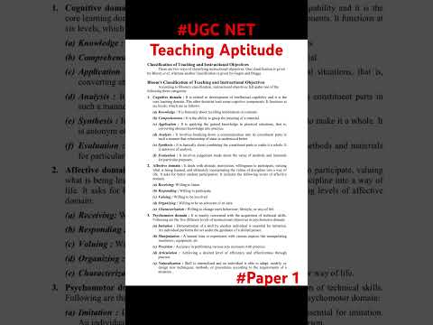 Teaching Aptitude | UGC NET | PAPER1|Bloom’s Classification of teaching & instructional objectives