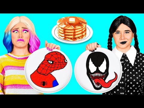 Pancake Art Challenge with Wednesday Addams | Funny Challenges by BaRaDa