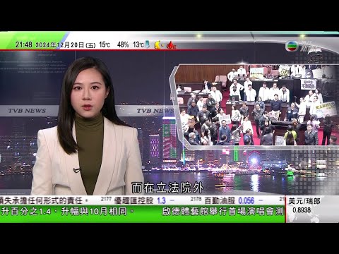 無綫TVB 1000 一小時新聞｜台灣立院藍綠陣營因爭議法案爆衝突 逾萬人場外聚集抗議｜克羅地亞小學發生持刀襲擊 七歲女生死亡｜ 中國海警稱菲律賓飛機非法入侵黃岩島 已依法警告驅離｜20241220