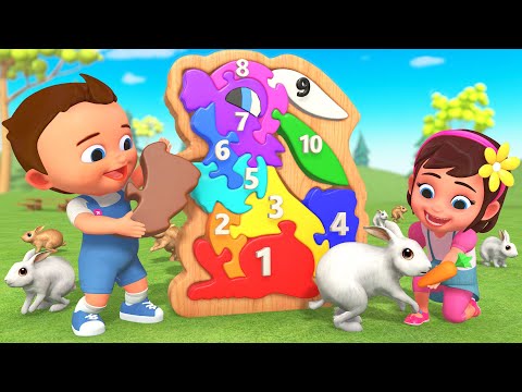 Learning Colors & Numbers with Rabbit Wooden Puzzle Toy Set | Kids Educational Fun 3D Cartoons