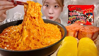 ASMR Cheesy Buldak Fire Noodles and Spam【Mukbang/ Eating Sounds】【English subtitles】