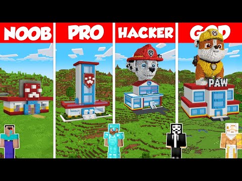 Paw Patrol House Build Battle Challenge - Noob vs Pro vs Hacker vs God - Minecraft Animation