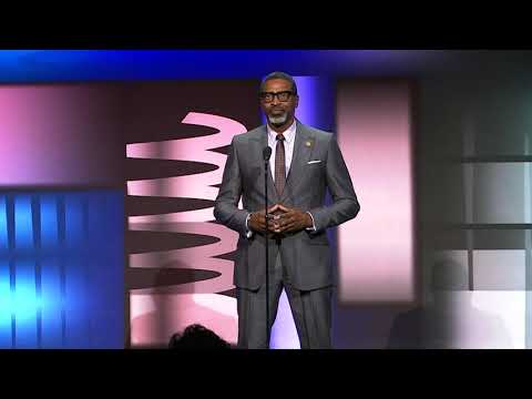 Derrick Johnson of the NAACP presents Shannon Sharpe with his 28th Annual Webby Award #Webbys