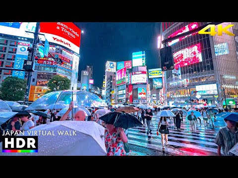 Heavy Rain Night Walk in Tokyo Shibuya, Japan • 4K HDR