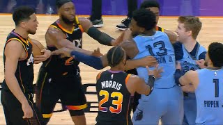 Devin Booker shoves Cam Spencer for trying to snatch the ball and everyone gets involved 👀