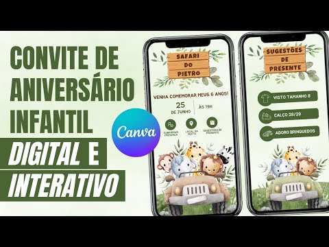 Como fazer CONVITE DE ANIVERSÁRIO INFANTIL DIGITAL e INTERATIVO no CANVA | GRÁTIS [Tema Safari]