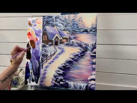 How To Paint Winter Evening At The Cabin