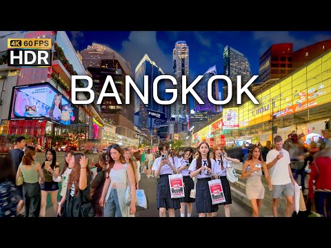 🇹🇭 4K HDR | Night Walk in Downtown Bangkok 2024 - Asia's most beautiful and modern city