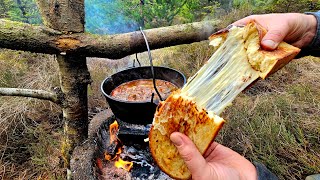 The Best BEEF STEW with Baked Bread in the Forest |  Relaxing Cooking with ASMR