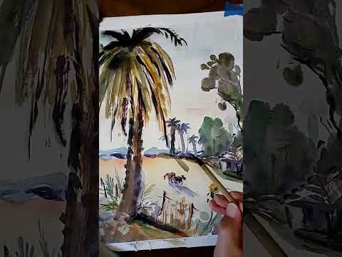 Remake of Phil Dike's California landscape watercolor painting on rice paper