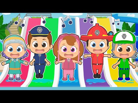 CINCO BEBÉS 🐶 La patrulla saltando en los toboganes 🎵 CANCIONES PARA NIÑOS