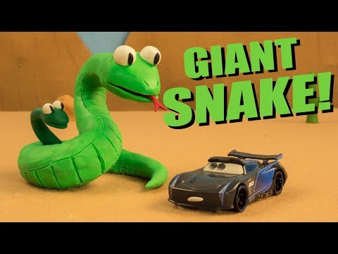 GIANT SNAKE Trouble Maker Jackson Storm Plays with Snake Hole & Tow Mater Saves the Town