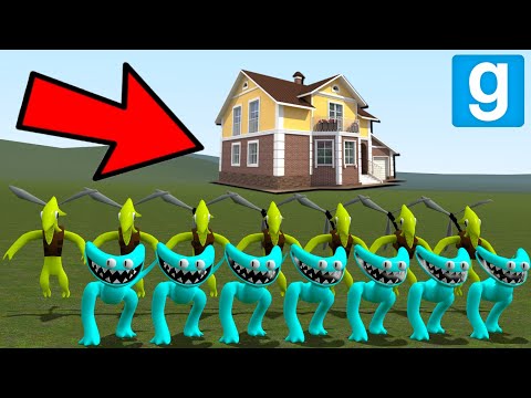 CYAN AND YELLOW RAINBOW FRIENDS VS HOUSES! - Garry's mod Sandbox