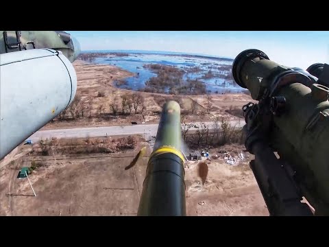 Russian Ka-52 Alligator Attack on Ukrainian forces near Gostomel Air Base.