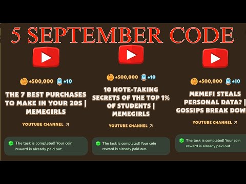 Memefi youtube video all code 5 September  #memefi #memeficode #memeficombo