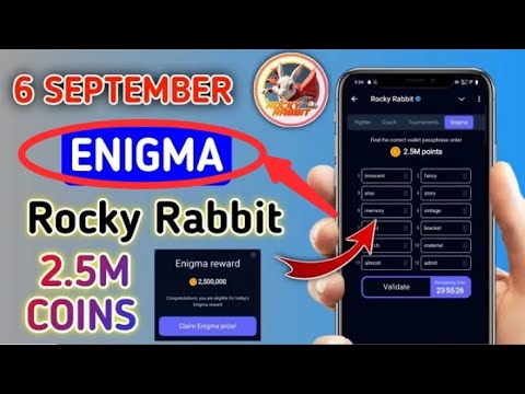 Rocky Rabbit 🐰 Enigma Combo pack Claim 2.5 million Coin ➡️08:September #rockyrabbit #enigma #enigma