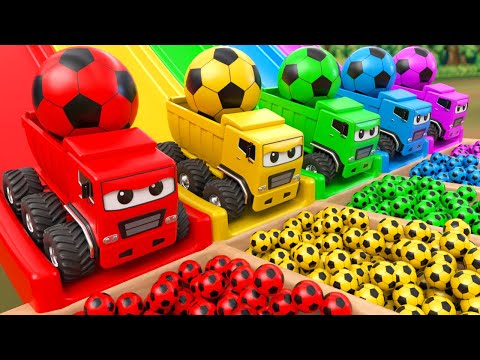 Colorful Truck Race with Soccer Ball Wheels and Nursery Rhymes - Kooxa Toys