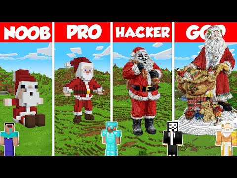 Santa Statue Build Battle Challenge - Noob vs Pro vs Hacker vs God - Minecraft Animation