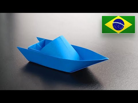 Como fazer uma Lancha de Papel que flutua - NOVA VERSÃO - Instruções em Português BR