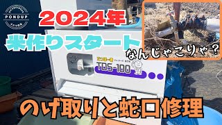 2024年米作り始めました　だつぼー君でのげ取り　奇妙な蛇口の修理#農業 #夫婦 #水稲