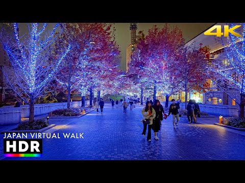 Japan - Yokohama Christmas Lights Walking Tour • 4K HDR