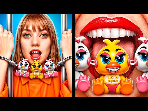 Secret Chica's Love Story!Jail Makeover from Security Guard to Chica!Five Nights At Freddy's in Jail