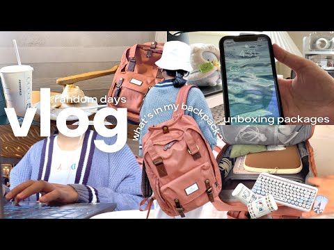 random days vlog 🎧 what’s in my doughnut laptop backpack, studying at cafe, unboxing tech packages