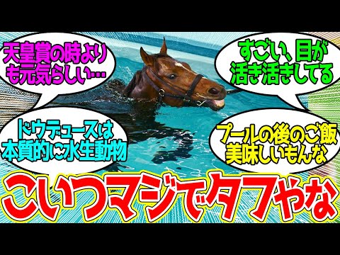 ドウデュース ← レース2日後にスイミングとは元気だなお前…に対するみんなの反応！【競馬 の反応集】