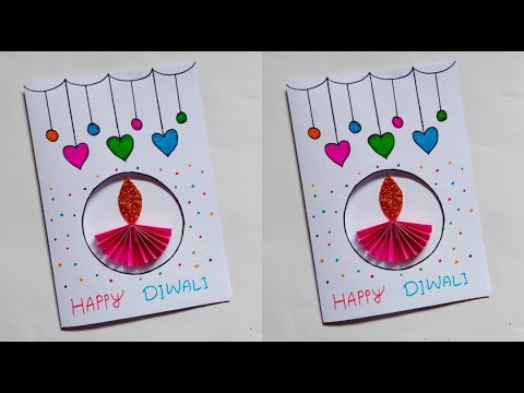 handmade greeting card for diwali/white paper card idea at home/easy card making/special card design